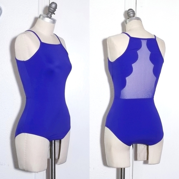 BALERA Blue Mesh Scalloped Back Gymnastics Leotard Dance Wear Adult Small - Picture 1 of 10